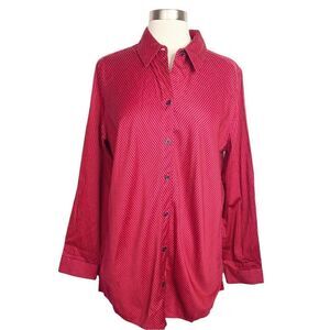 Chico's Red and Black Striped Button-Up Shirt (Size 1)